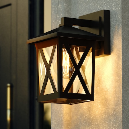 Vaxcel Rockford Aluminum 1 Light LED Compatible Black Transitional Outdoor Wall Lantern Clear Glass T0744